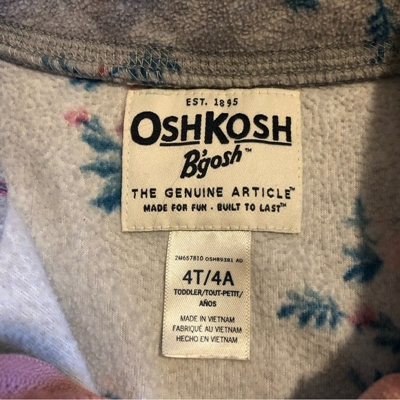 Osh Kosh B’Gosh 4T Girls Quarter Zip Grey Fleece with Pink Floral Print - Picture 2 of 4